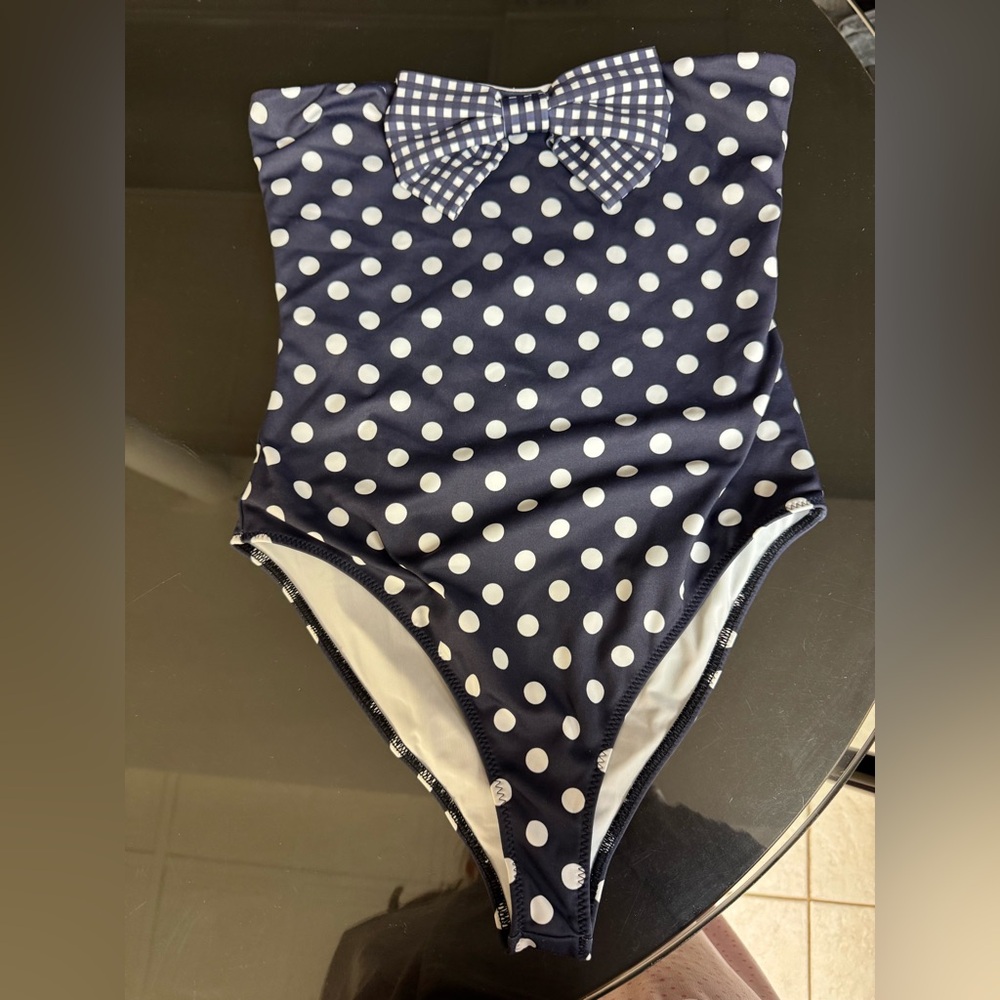 Caroline Constas Navy Polka Dot women’s Swimsuit